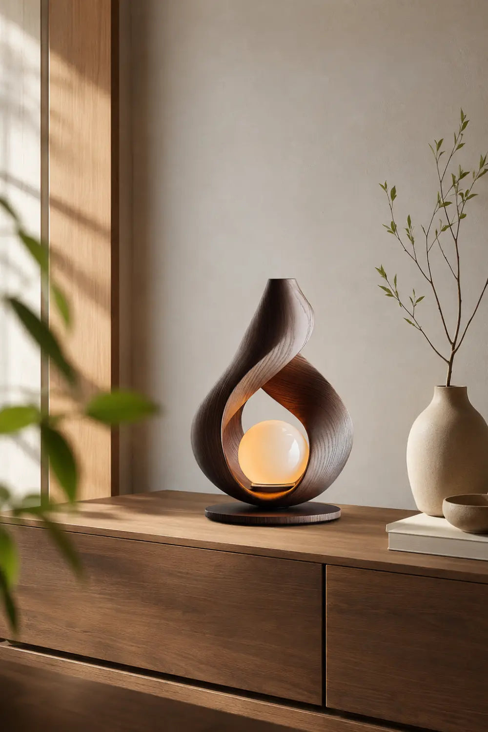 Fluid Teardrop Wood Orb Lamp | Sculptural Organic Decor Aesthetic Gift