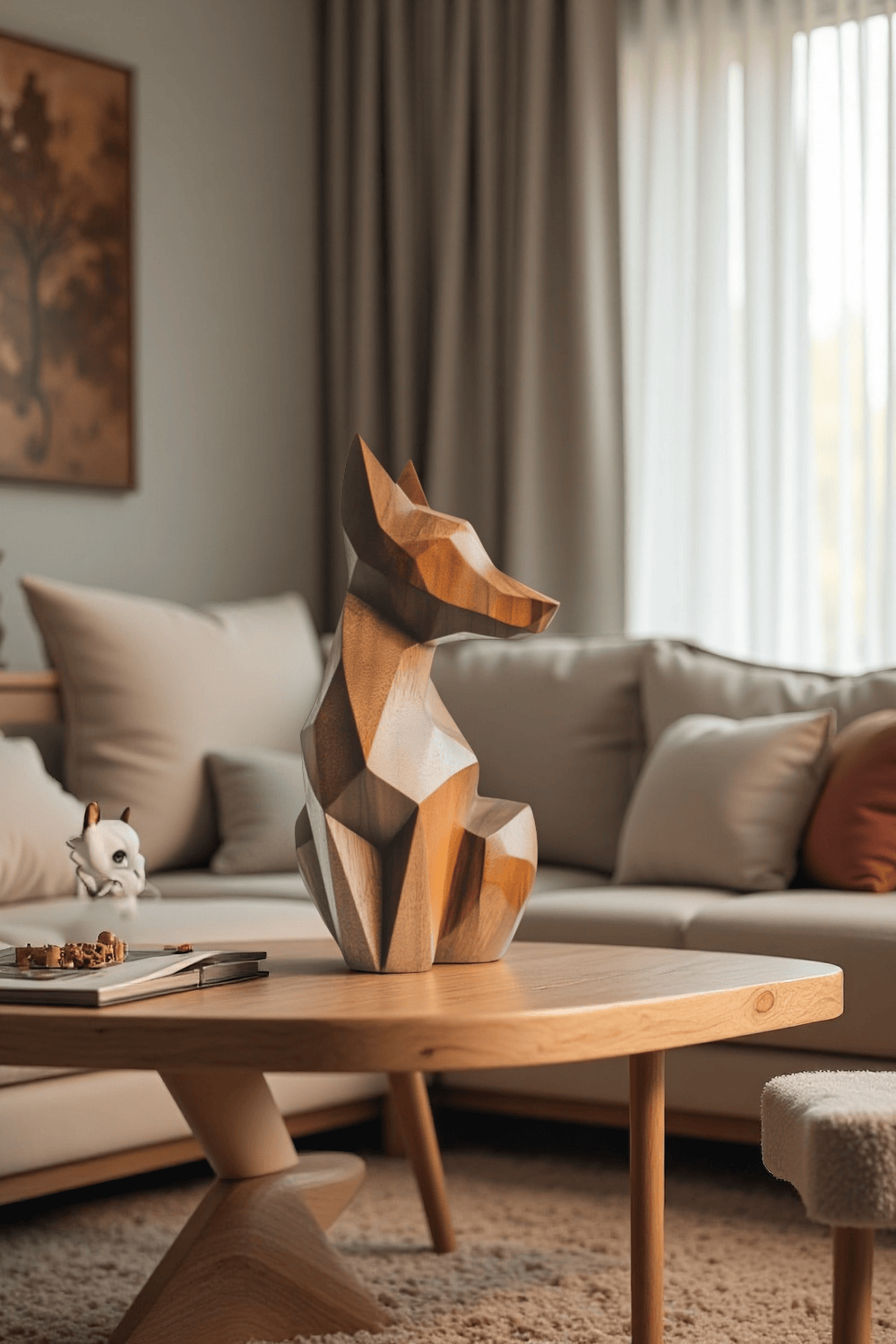 Abstract Wooden Dog Sculpture Handcrafted Animal Wood sculpture Art Decor