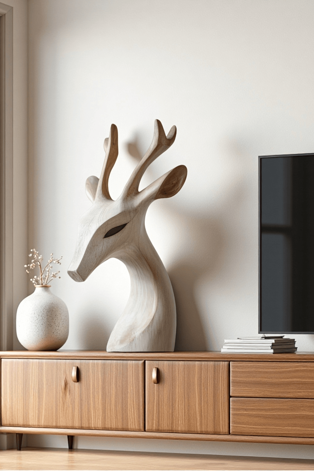 Handcrafted Wooden Deer Head Wooden Deer Head Sculpture Wood Deer Figurine For Home