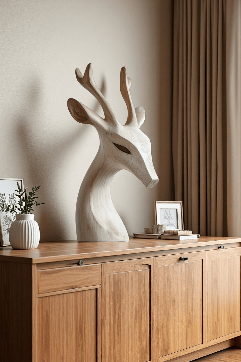 Handcrafted Wooden Deer Head Wooden Deer Head Sculpture Wood Deer Figurine For Home