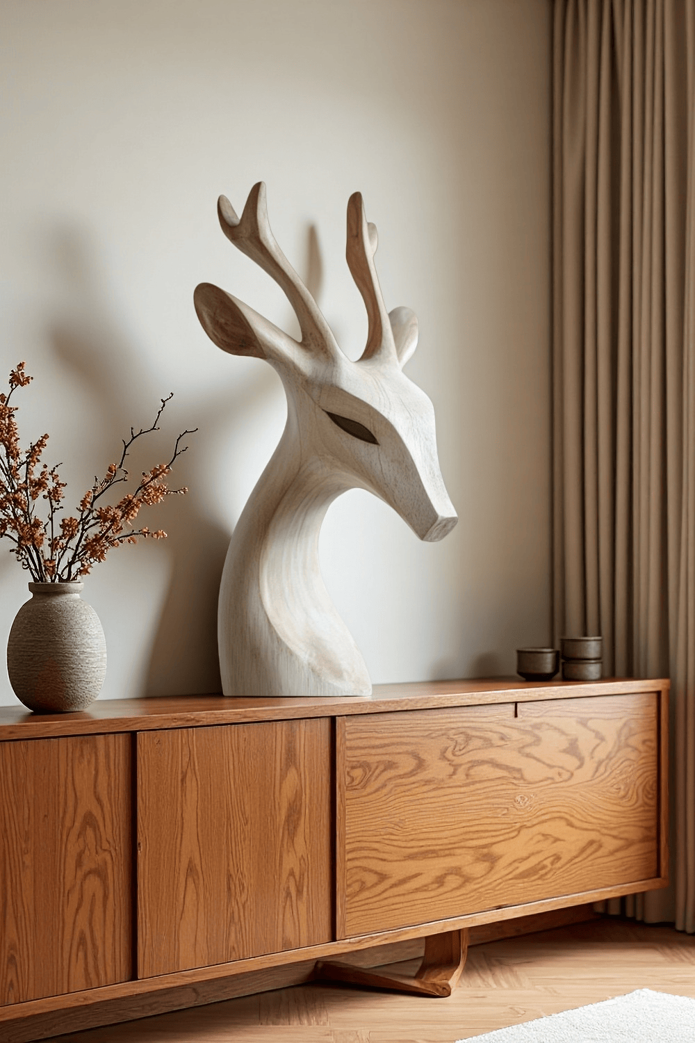 Handcrafted Wooden Deer Head Wooden Deer Head Sculpture Wood Deer Figurine For Home
