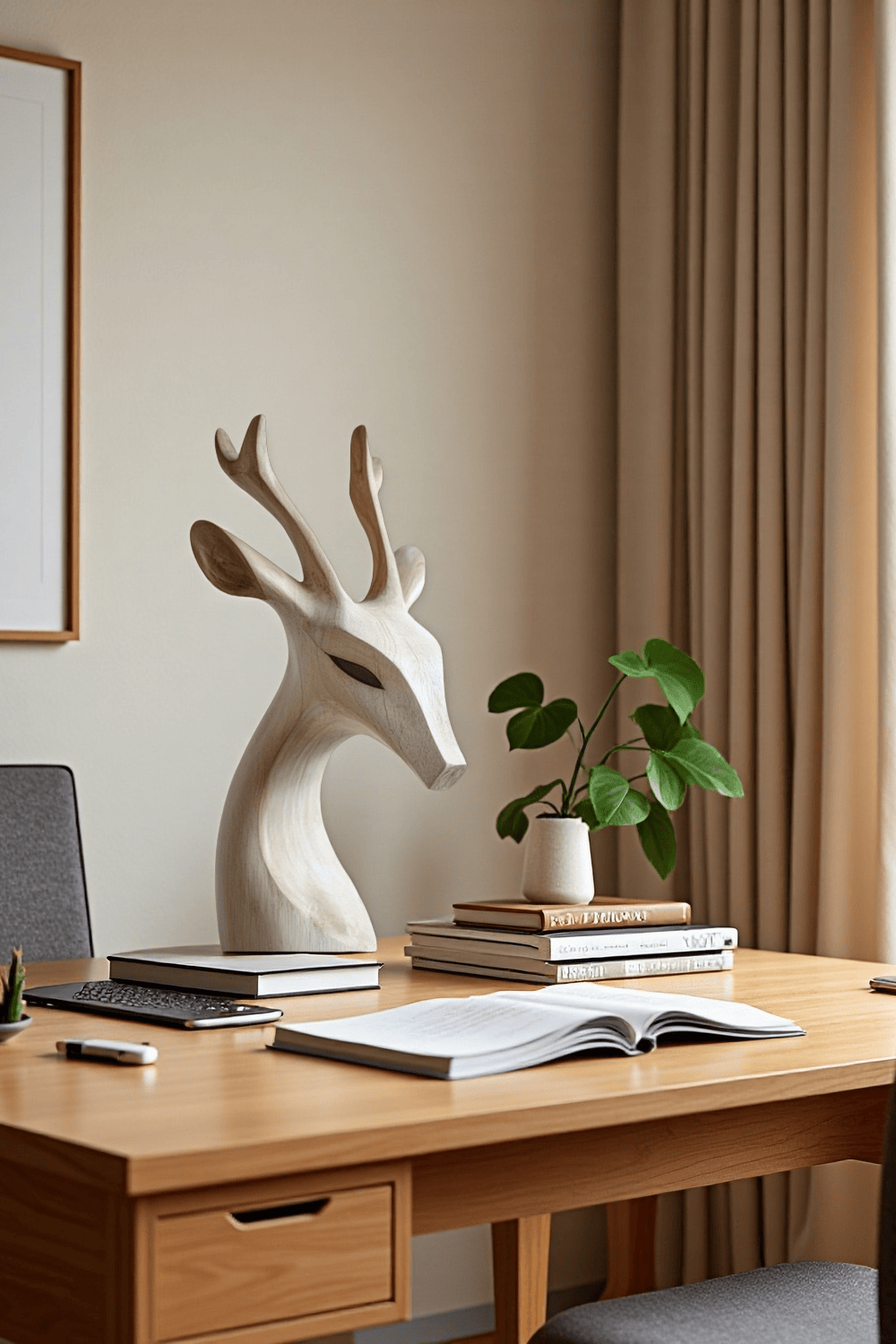 Handcrafted Wooden Deer Head Wooden Deer Head Sculpture Wood Deer Figurine For Home
