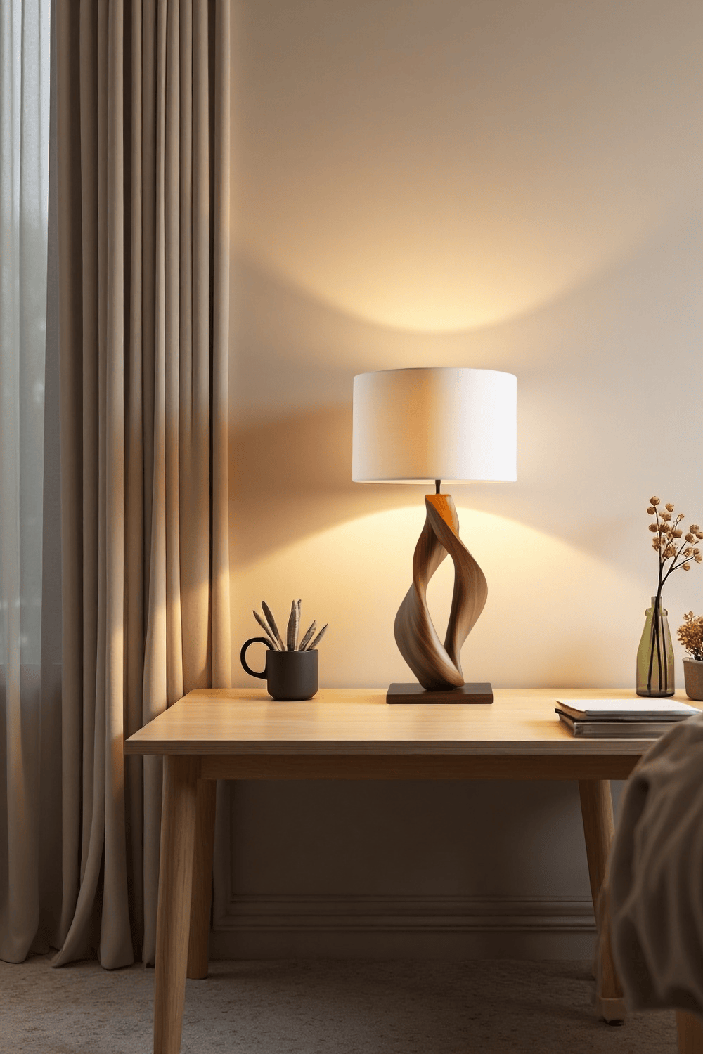 Handcrafted Wooden Table Lamp Elegant Natural Wood Lighting Home Decor