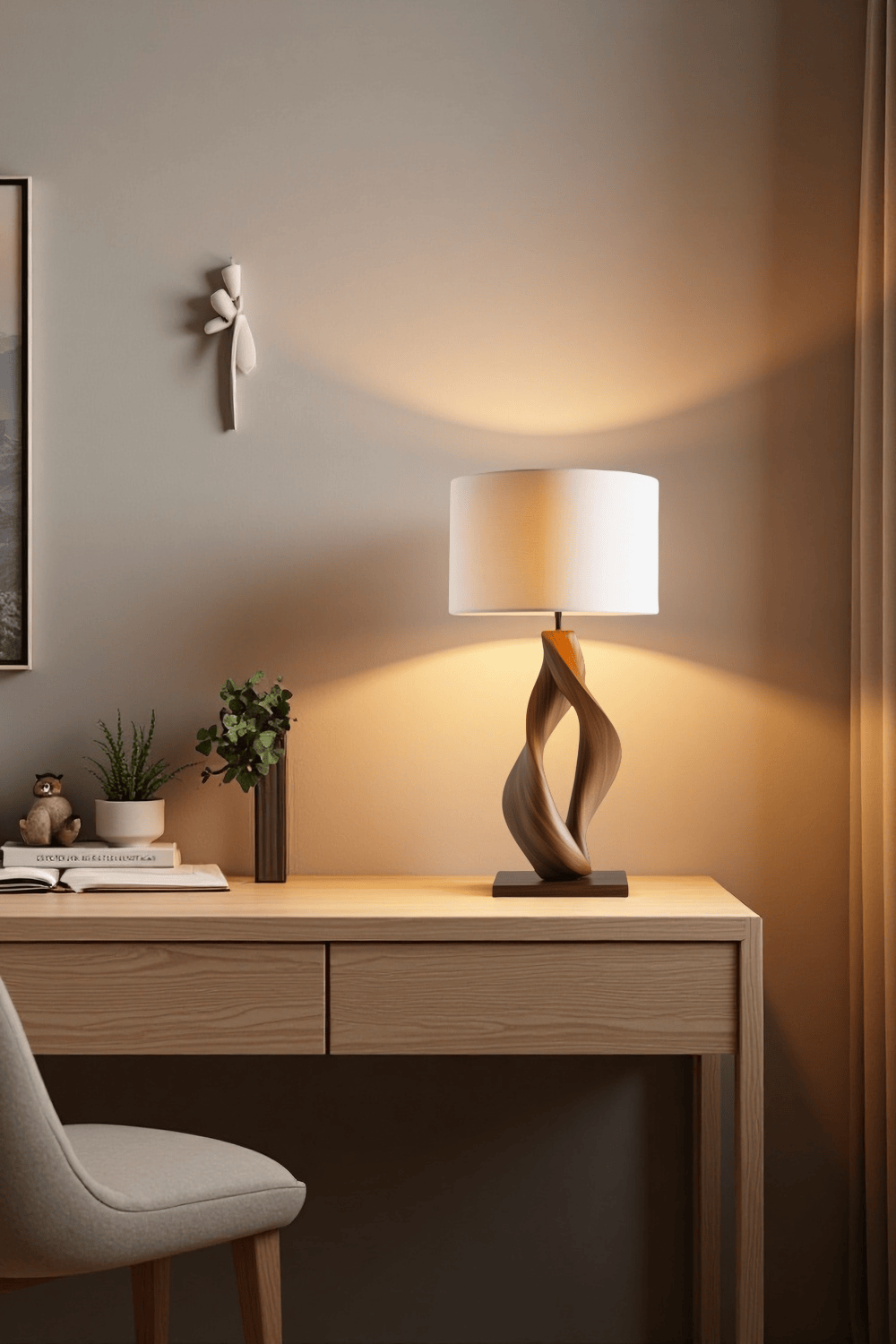 Handcrafted Wooden Table Lamp Elegant Natural Wood Lighting Home Decor
