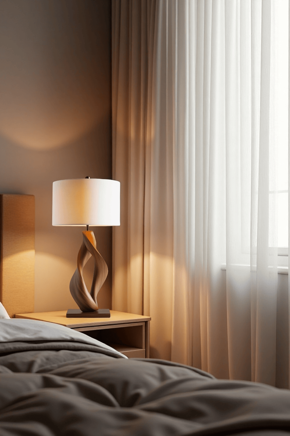 Handcrafted Wooden Table Lamp Elegant Natural Wood Lighting Home Decor