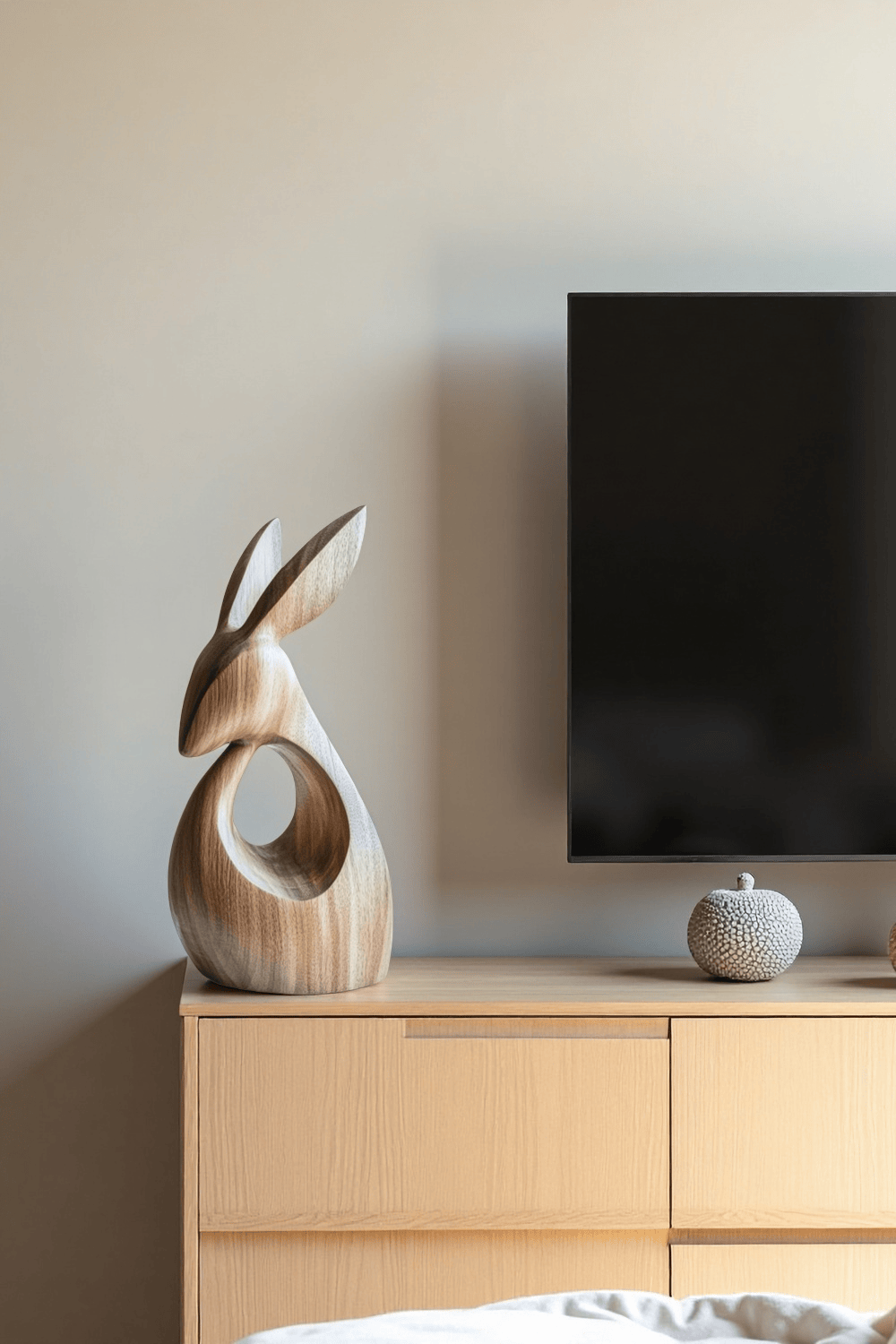 Abstract Wooden Animal Rabbit Sculpture Handcrafted Minimalist Decor