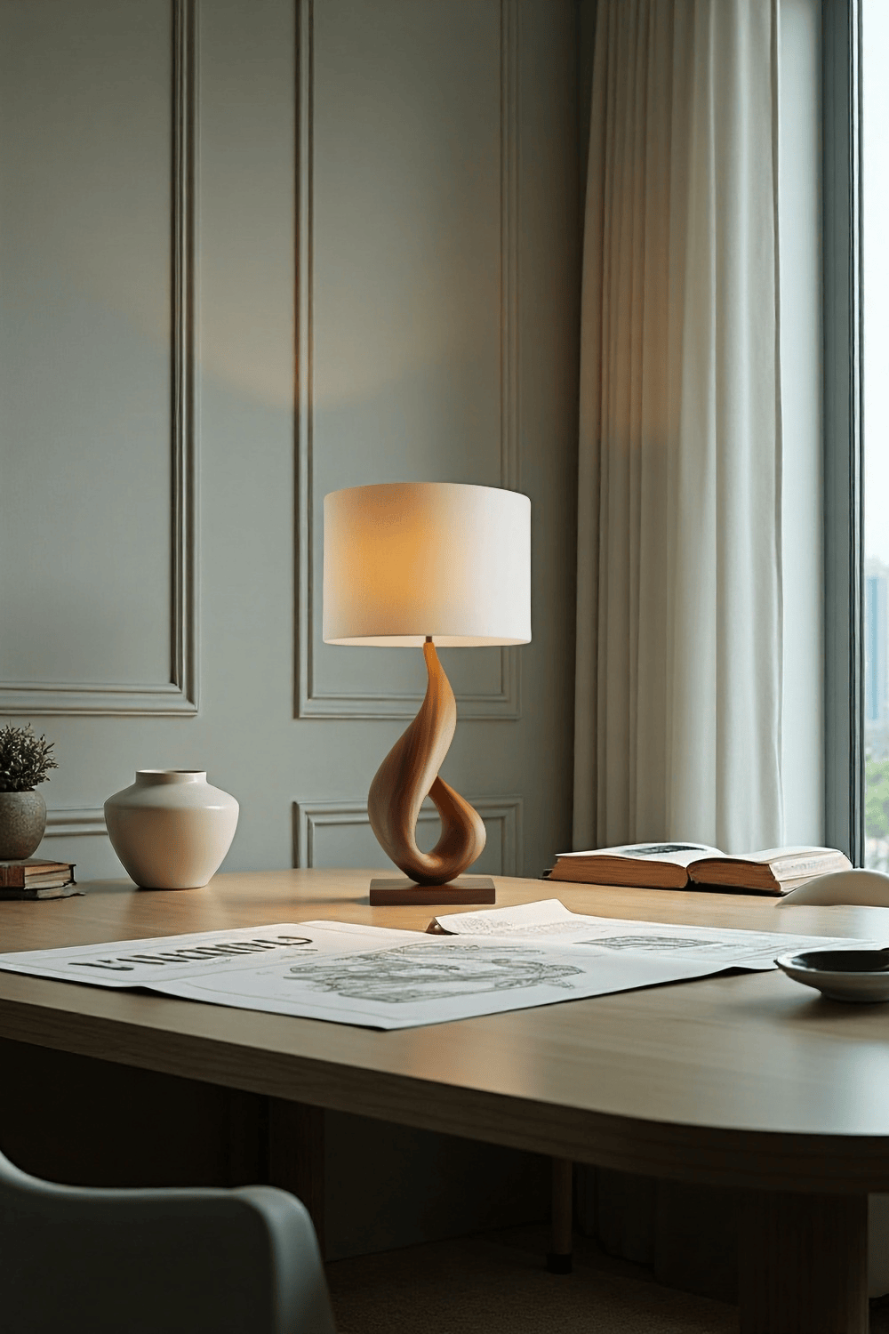 Handcrafted Wooden Table Lamp Elegant Natural Wood Lighting Home Decor
