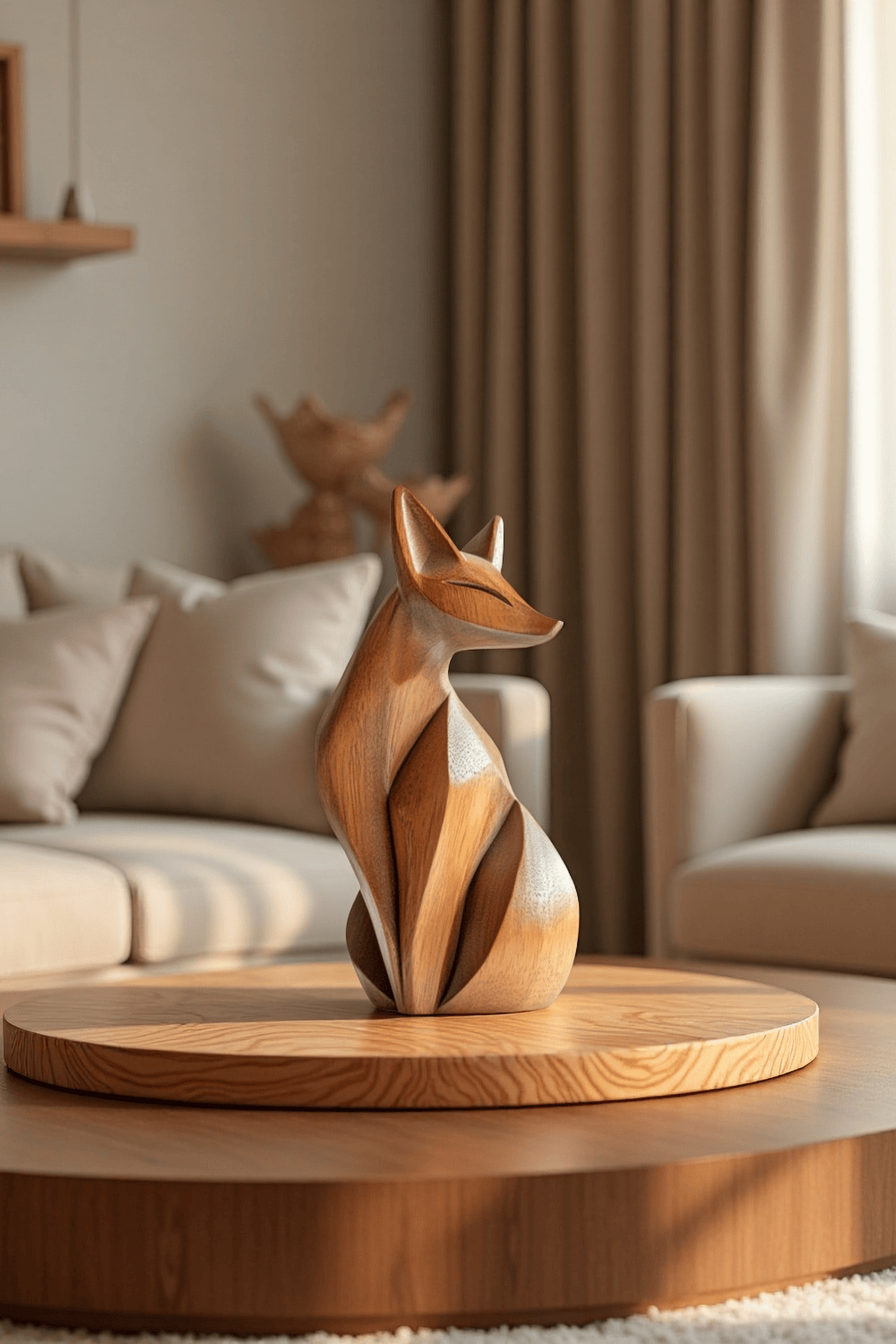 Abstract Wooden Fox Sculpture Handcrafted Animal Art for Modern Homes