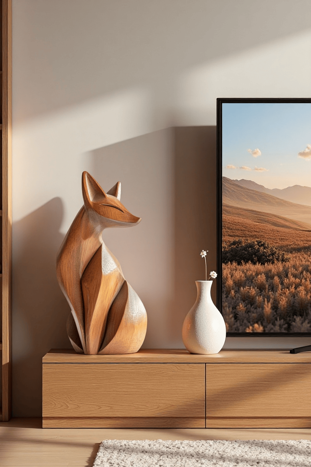 Abstract Wooden Fox Sculpture Handcrafted Animal Art for Modern Homes