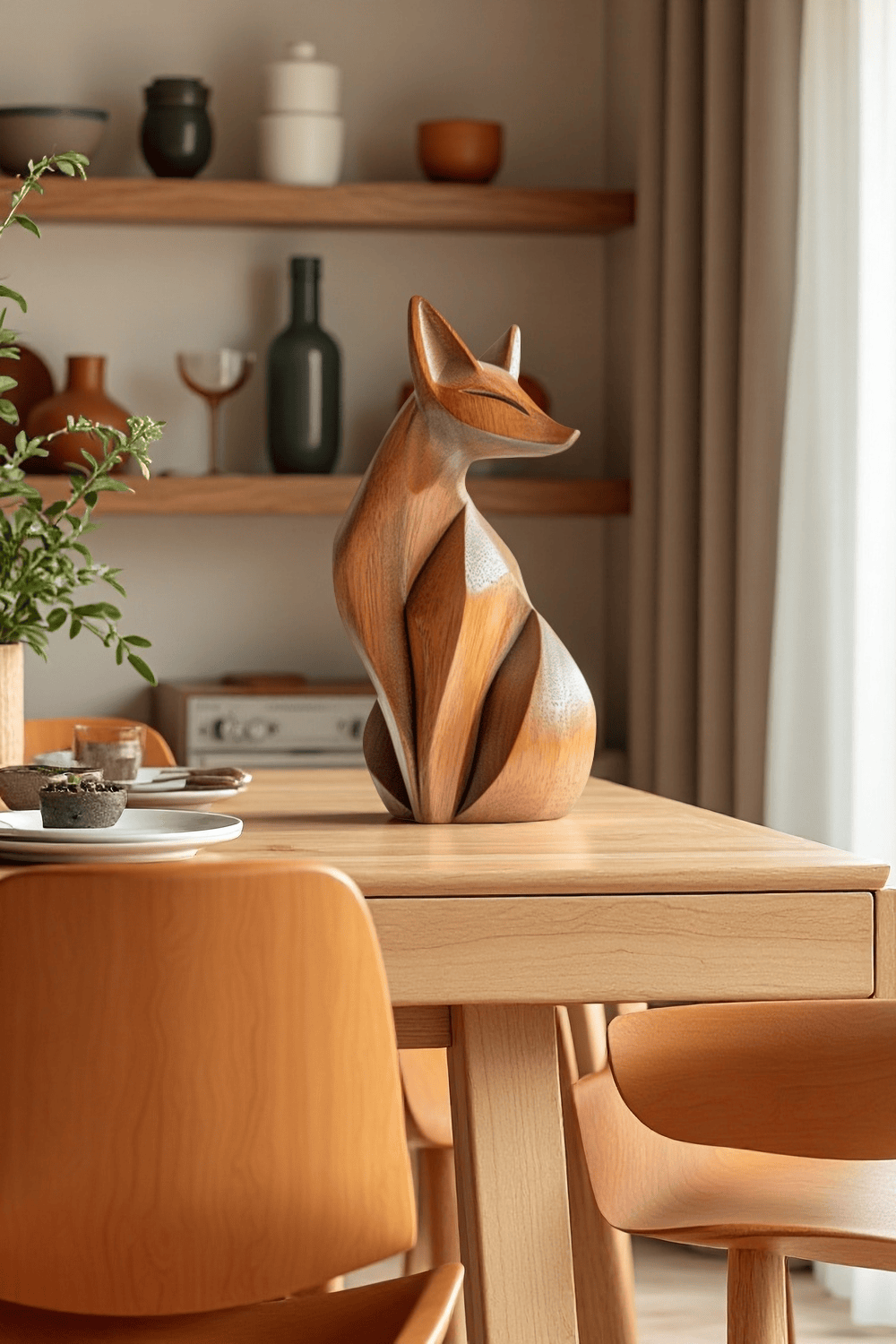 Abstract Wooden Fox Sculpture Handcrafted Animal Art for Modern Homes