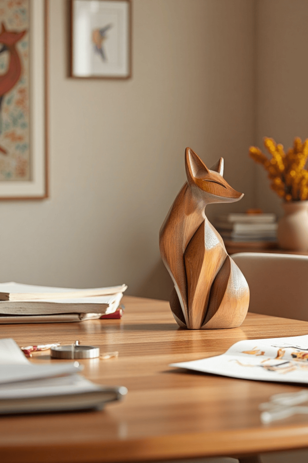 Abstract Wooden Fox Sculpture Handcrafted Animal Art for Modern Homes