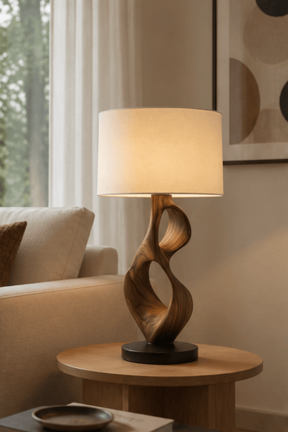 Modern Wooden Table Lamp Handcrafted Sculptural Bedside Light for Home Decor
