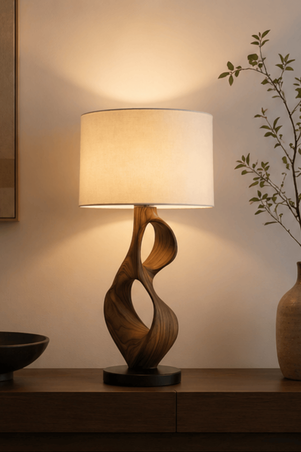 Modern Wooden Table Lamp Handcrafted Sculptural Bedside Light for Home Decor