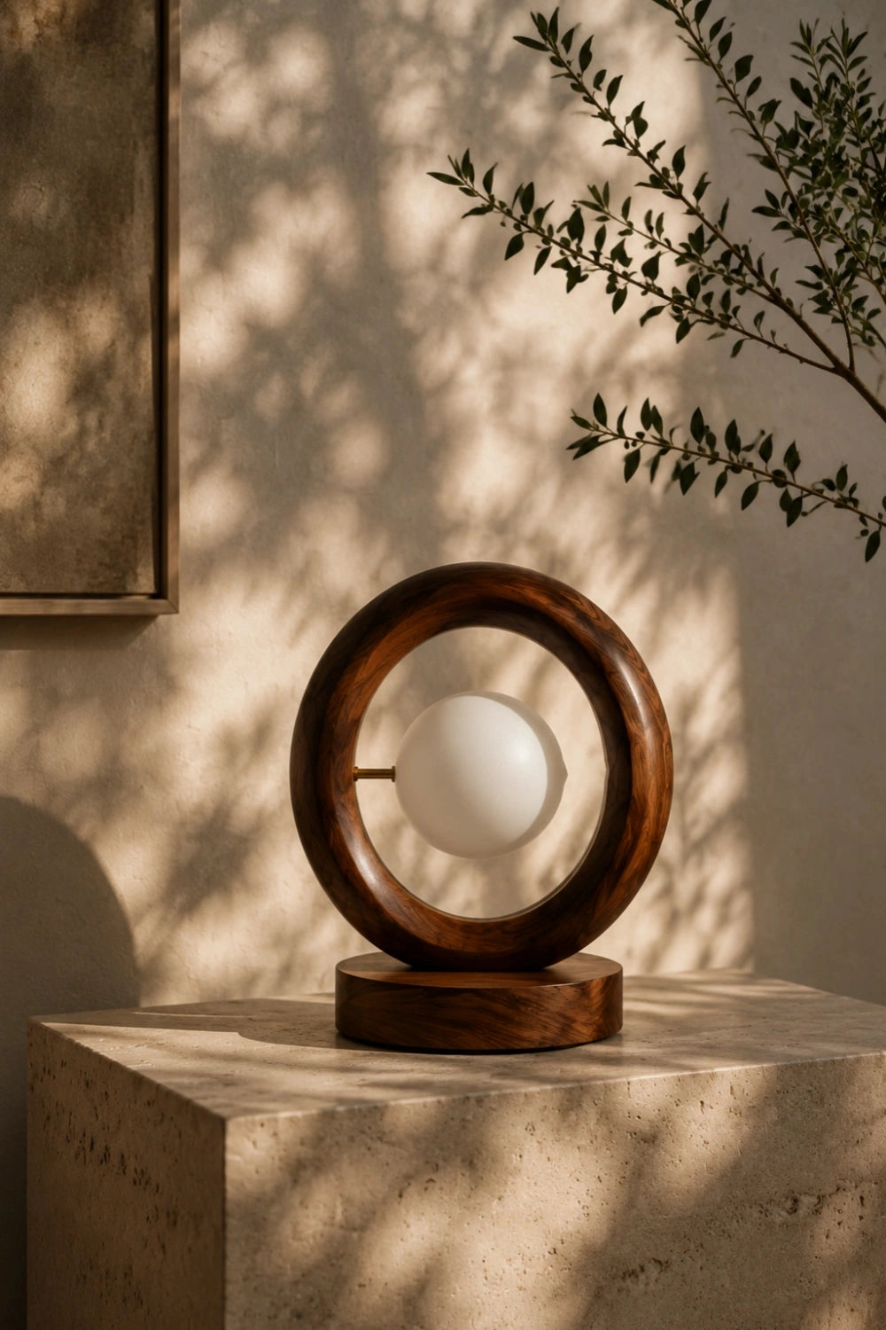 Modern Minimalist Circular Wood Table Lamp Aesthetic Floating Globe Desk Light