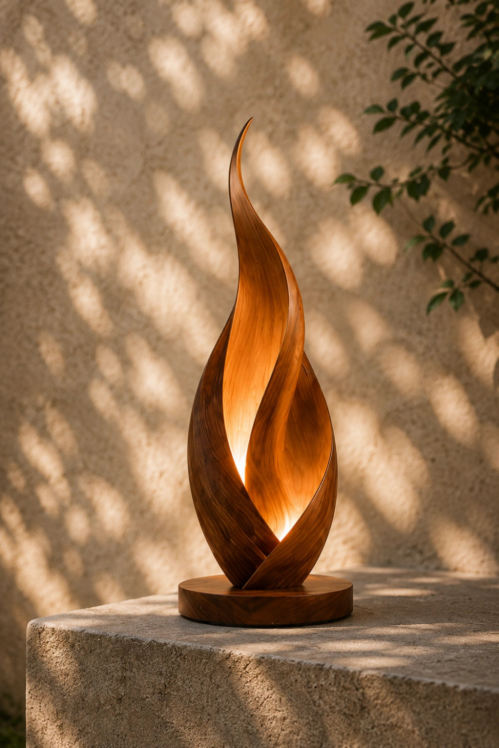 Modern Flame Spiral Wood Table Lamp | Unique Twisted Handcrafted Mood Light