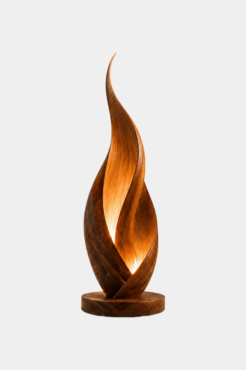 Modern Flame Spiral Wood Table Lamp | Unique Twisted Handcrafted Mood Light