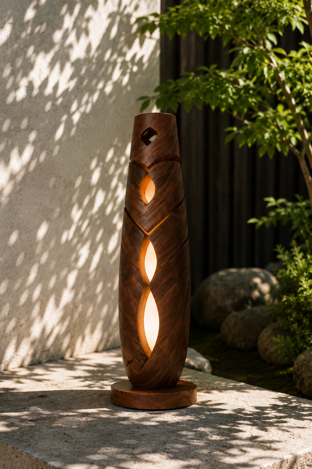 Tall Lattice Wood Sculpture Lamp | Handcrafted Vertical Ambient Light Decor