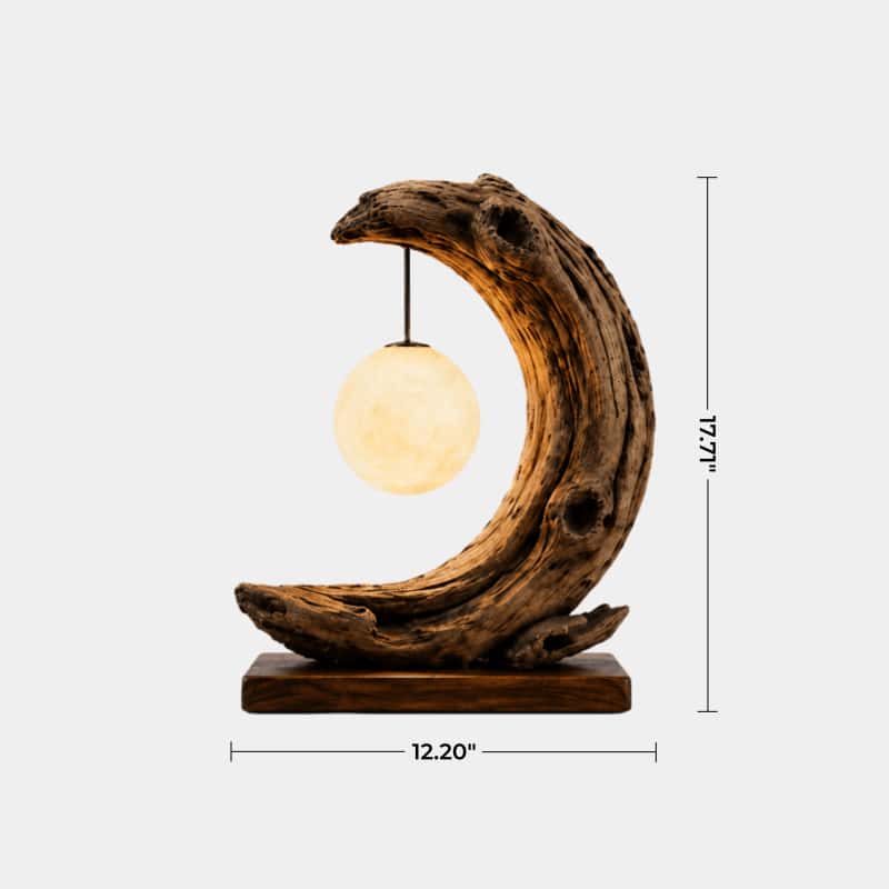 Rustic Driftwood Table Lamp with Glowing Orb | Natural Wood Decoration