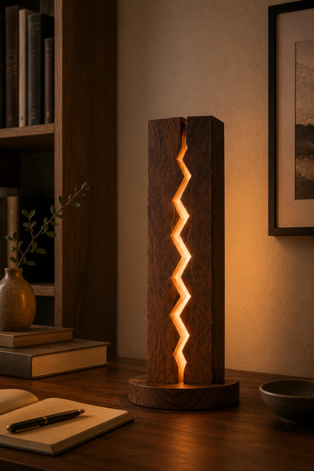 Modern Zigzag Wood Column Lamp | Unique Geometric Home Decoration Gift