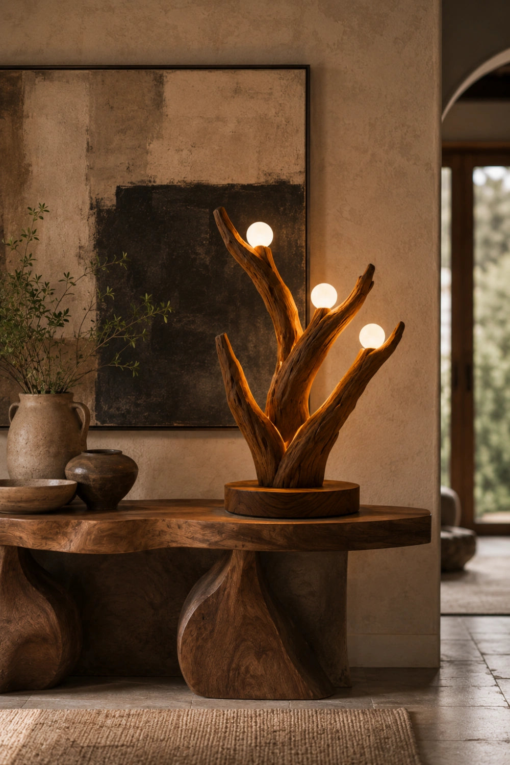 Multi-Light Tree Branch Wood Lamp | Unique Sculptural Decoration & Gift