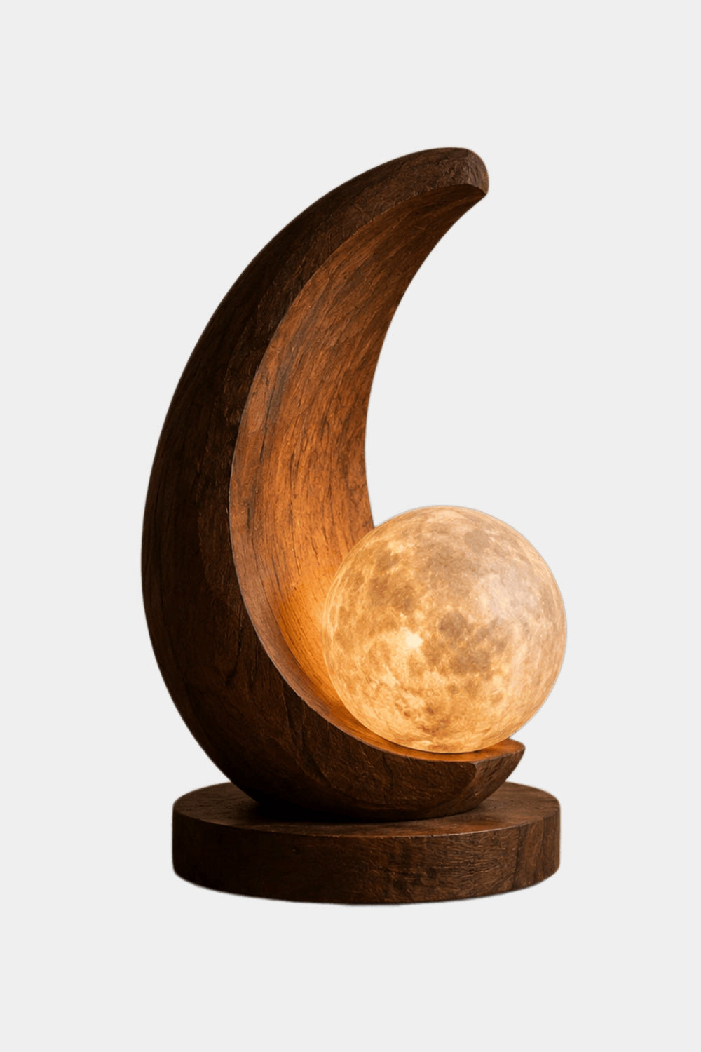 Sculptural Wood Moon Sphere Lamp | Creative Desktop Light | Unique Gift Decoration