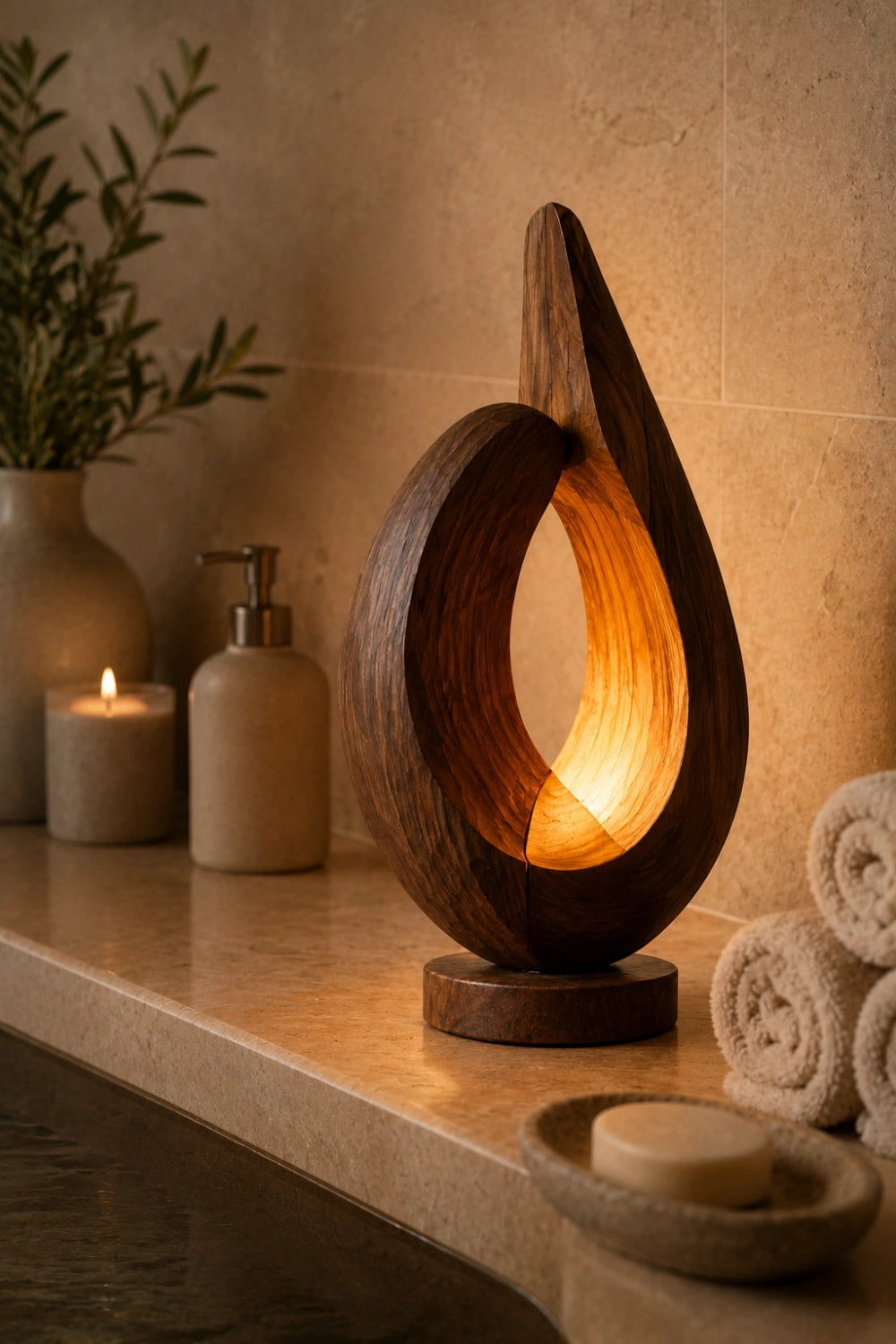 Modern Sculptural Teardrop Wood Lamp | Abstract Glow Ornament & Unique Home Gift