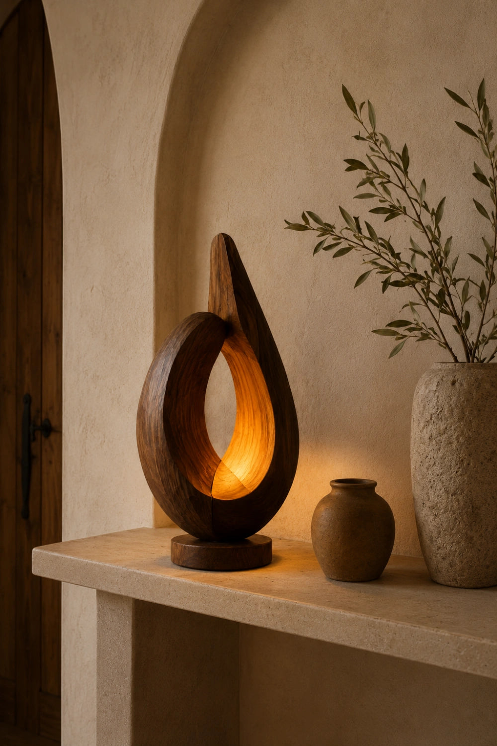 Modern Sculptural Teardrop Wood Lamp | Abstract Glow Ornament & Unique Home Gift