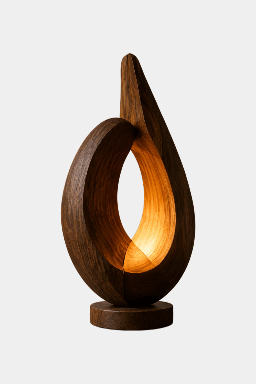 Modern Sculptural Teardrop Wood Lamp | Abstract Glow Ornament & Unique Home Gift
