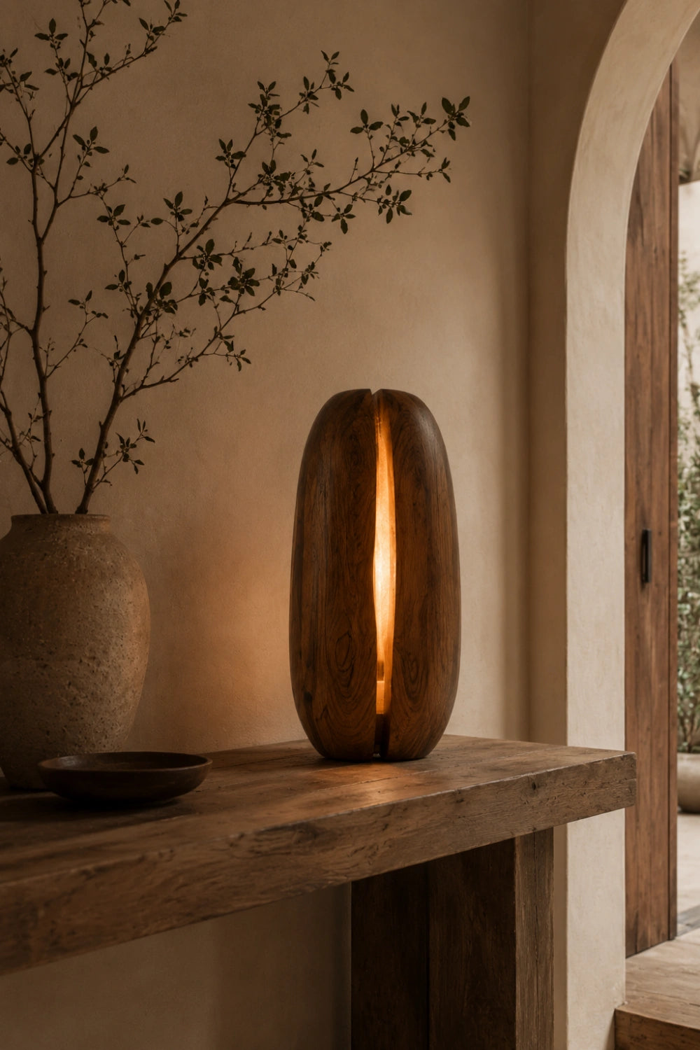 Minimalist Split Wood Lamp | Glowing Fissure Sculpture for Modern Decor & Gift