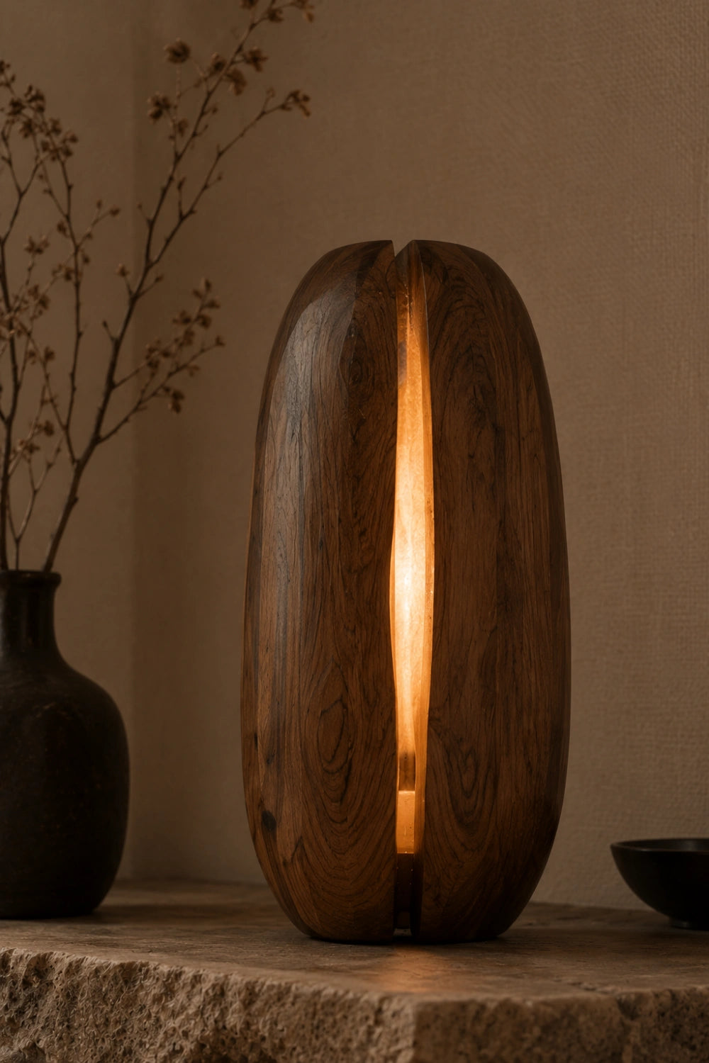 Minimalist Split Wood Lamp | Glowing Fissure Sculpture for Modern Decor & Gift