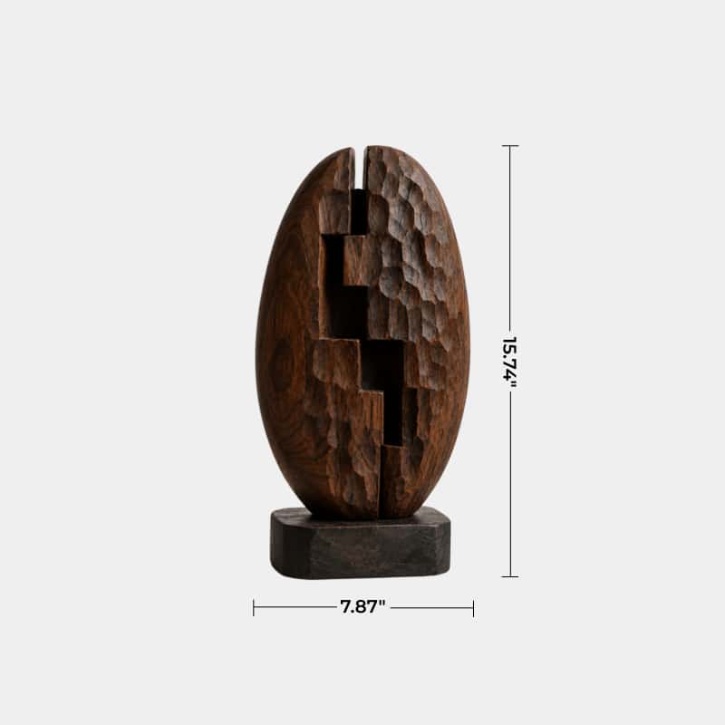 Stepped Geometric Wood Lamp Textured Chiseled Sculpture Light Unique Decor Gift
