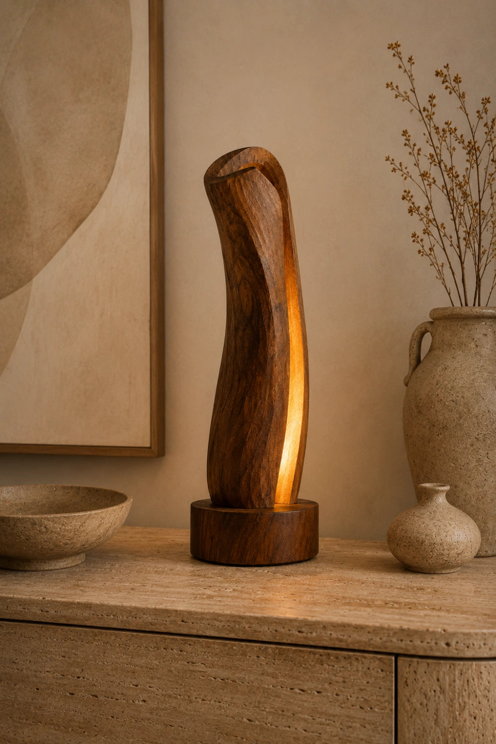 Wabi-Sabi Curved Wooden Light | Minimalist Slender Art Lamp | Modern Decor Gift