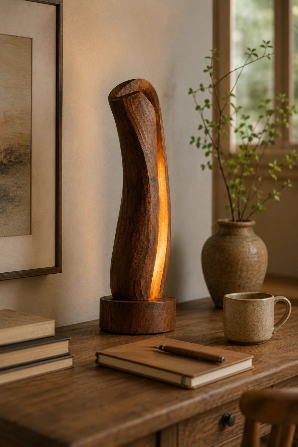 Wabi-Sabi Curved Wooden Light | Minimalist Slender Art Lamp | Modern Decor Gift