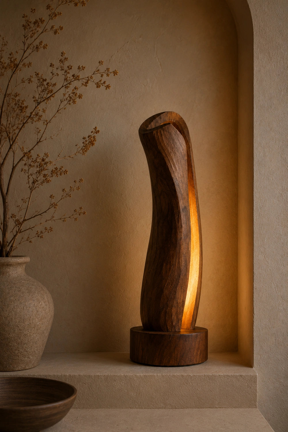 Wabi-Sabi Curved Wooden Light | Minimalist Slender Art Lamp | Modern Decor Gift