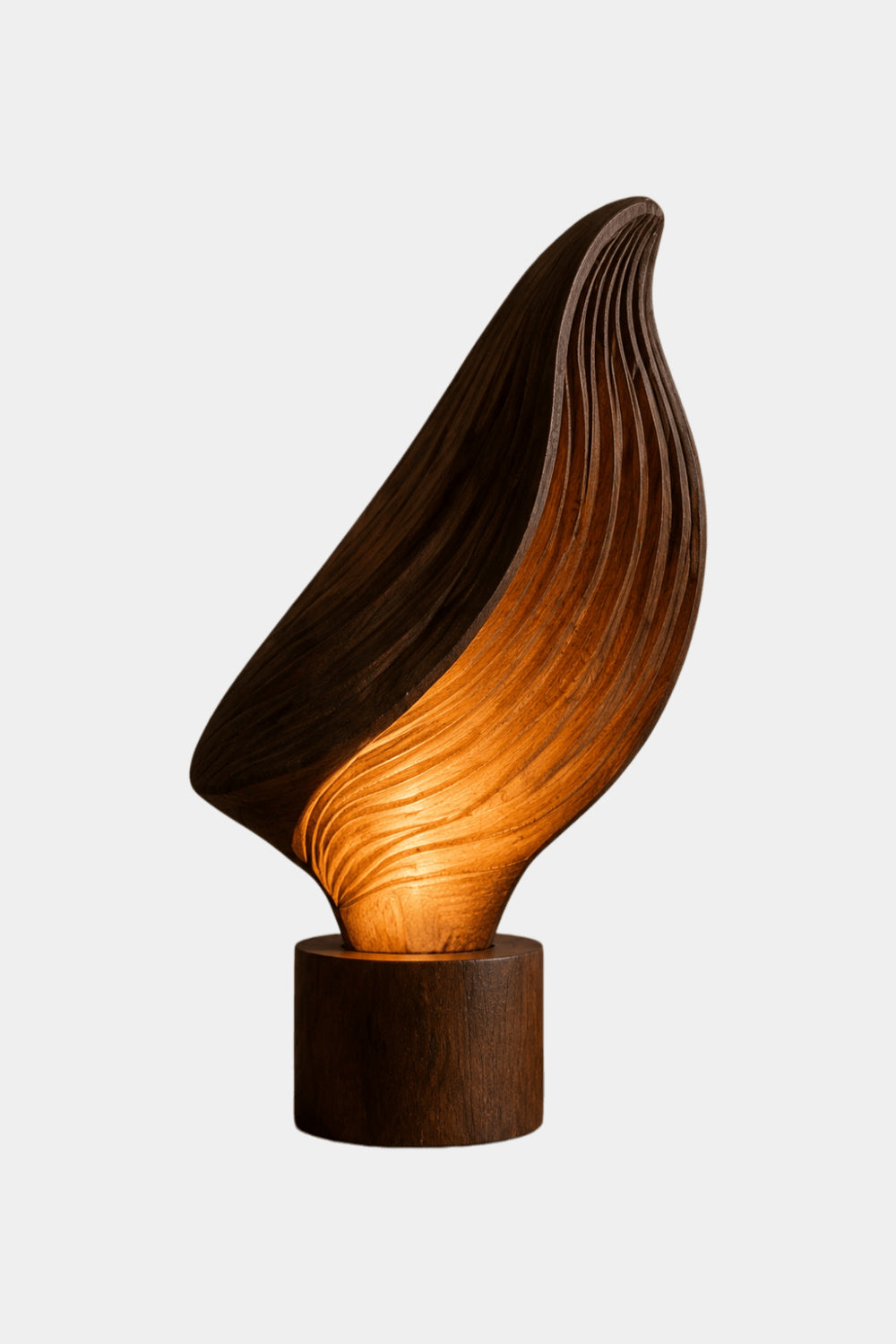 Organic Ribbed Leaf Wood Lamp | Sculptural Rippled Table Light for Decor & Gift