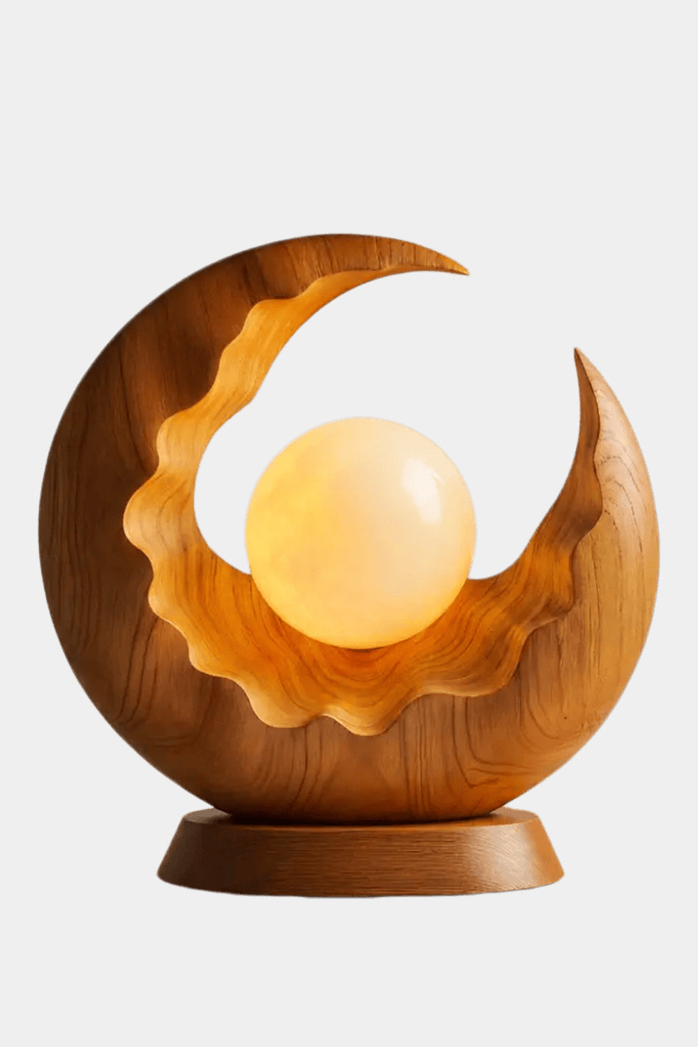 Scalloped Wood Crescent Moon Lamp | Wavy Organic Decor Unique Gift