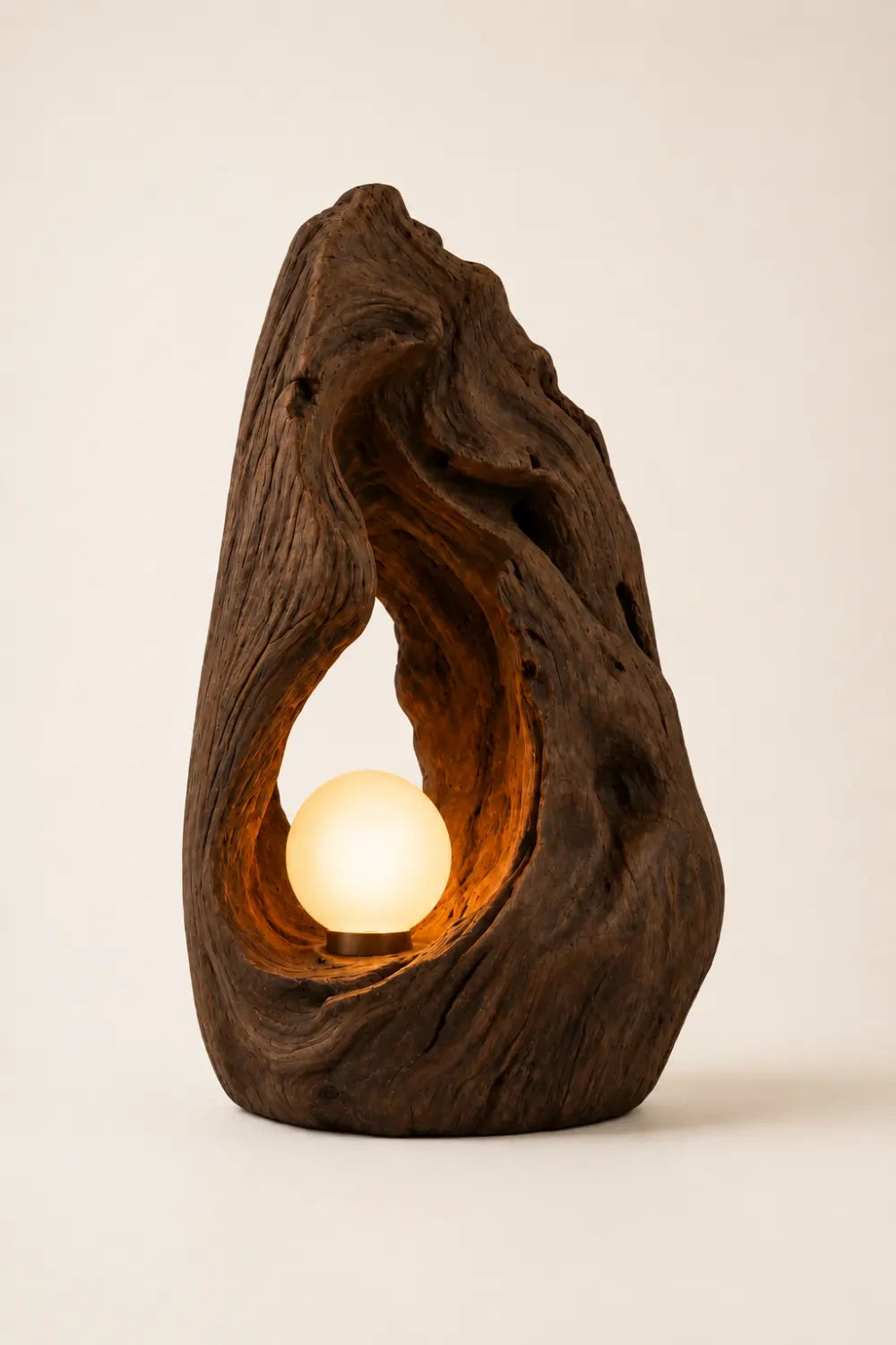 Hand Carved Organic Wood Table Lamp With Warm Glow For Modern Living Rooms