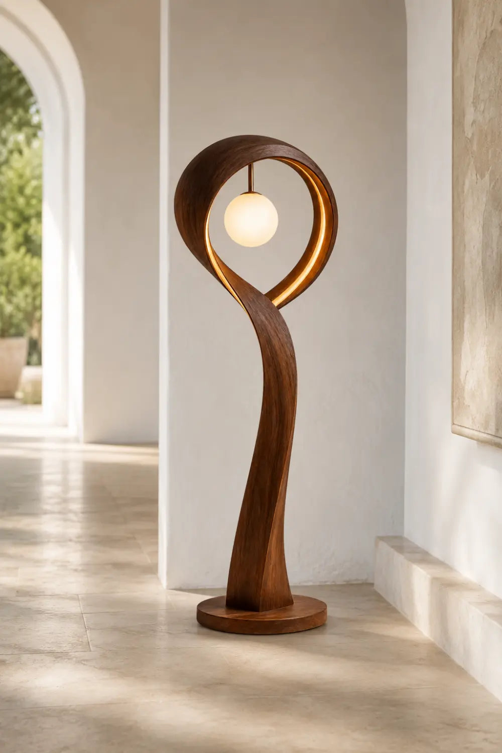 Handcrafted Wooden Floor Lamp With Abstract Curve Design For Contemporary Living Rooms And Bedrooms Decor