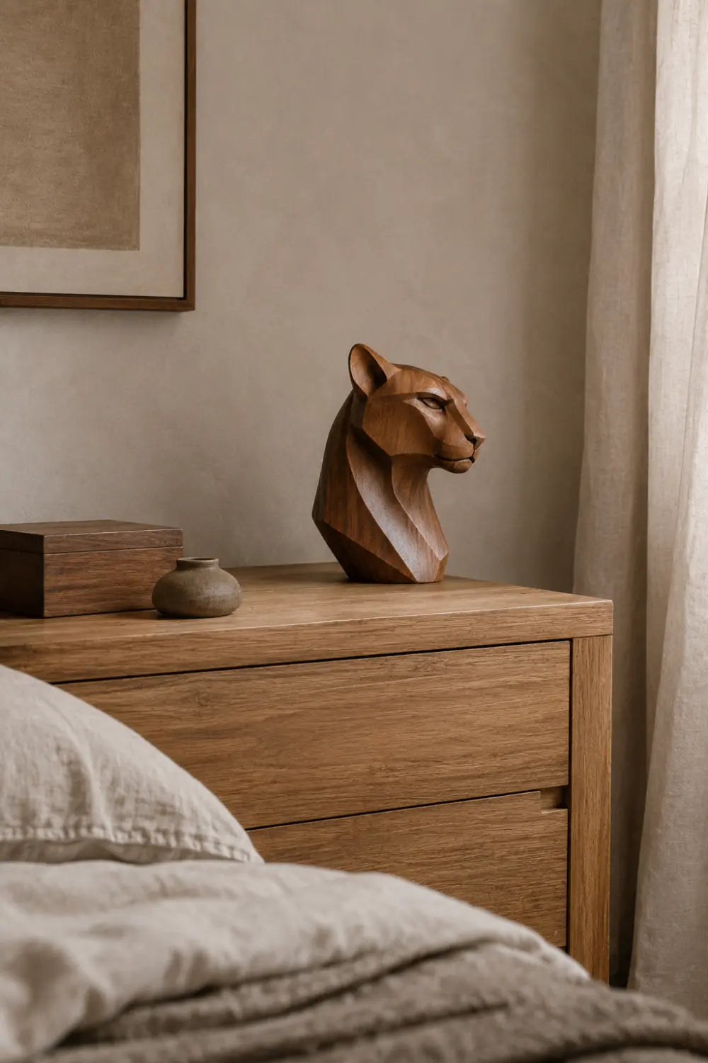 Abstract Wooden Panther Statue Minimalist Animal Sculpture For Contemporary Interiors