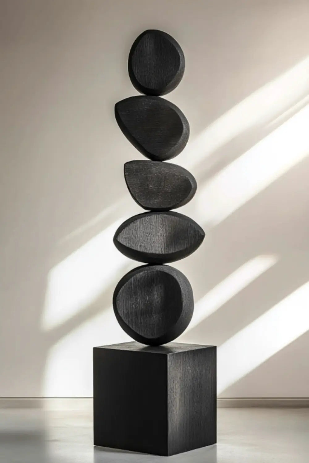 Large Black Abstract Wood Sculpture For Modern Home Decor