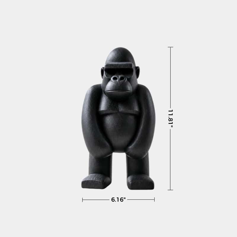 Hand-Carved Black Gorilla Wood Sculpture For Modern Home Decor Abstract Animal Art Piece