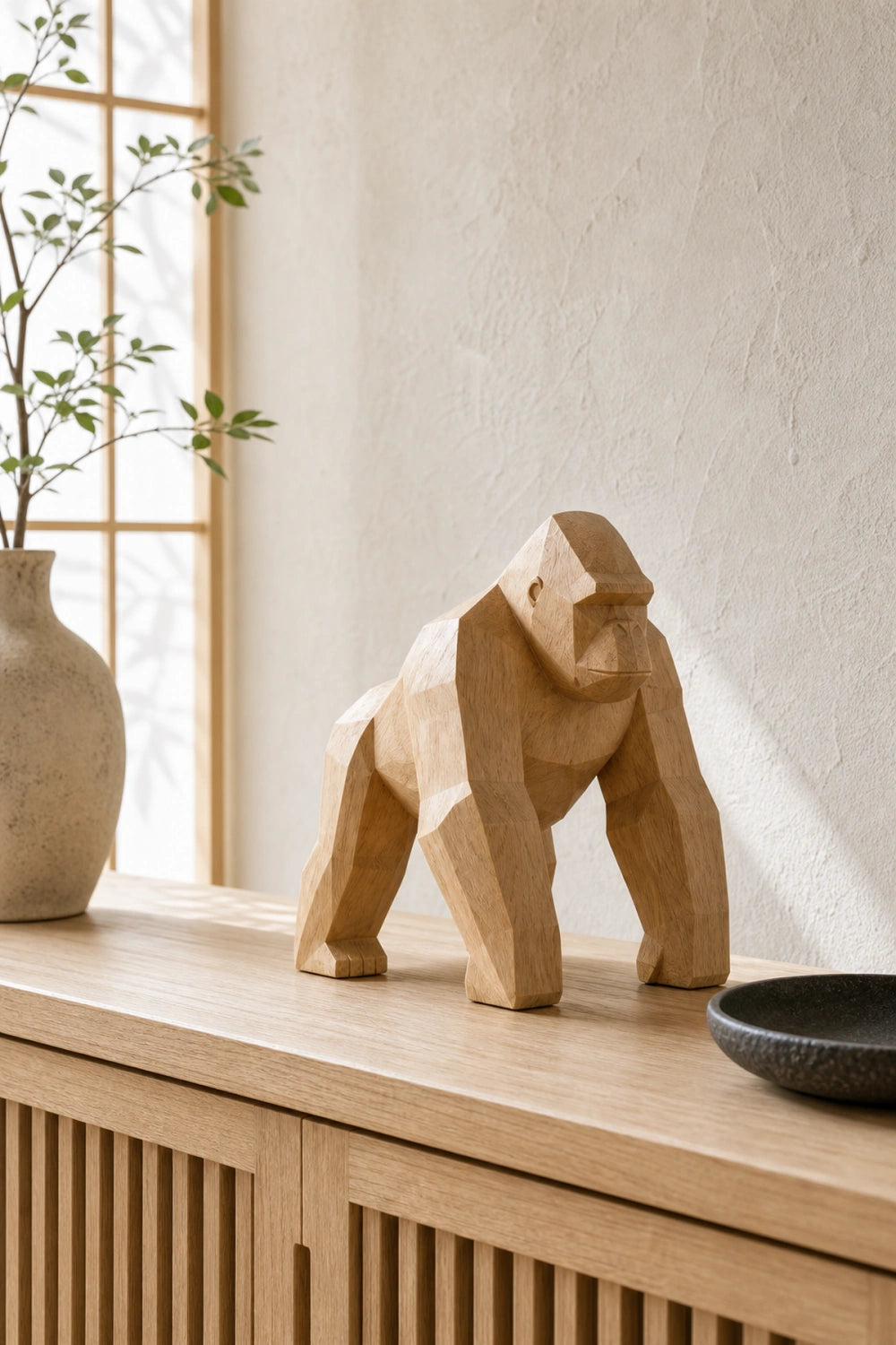 Hand-Carved Wooden Gorilla Sculpture Modern Minimalist Animal Art For Home Decor