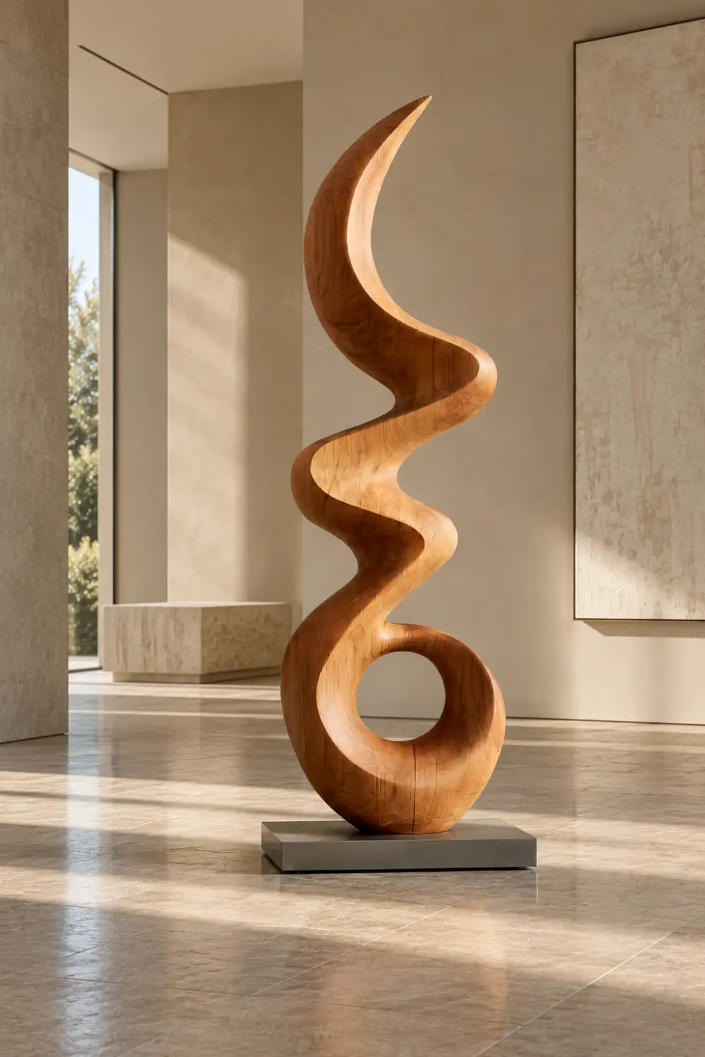 Large Abstract Oak Wood Sculpture For Modern Home Decor