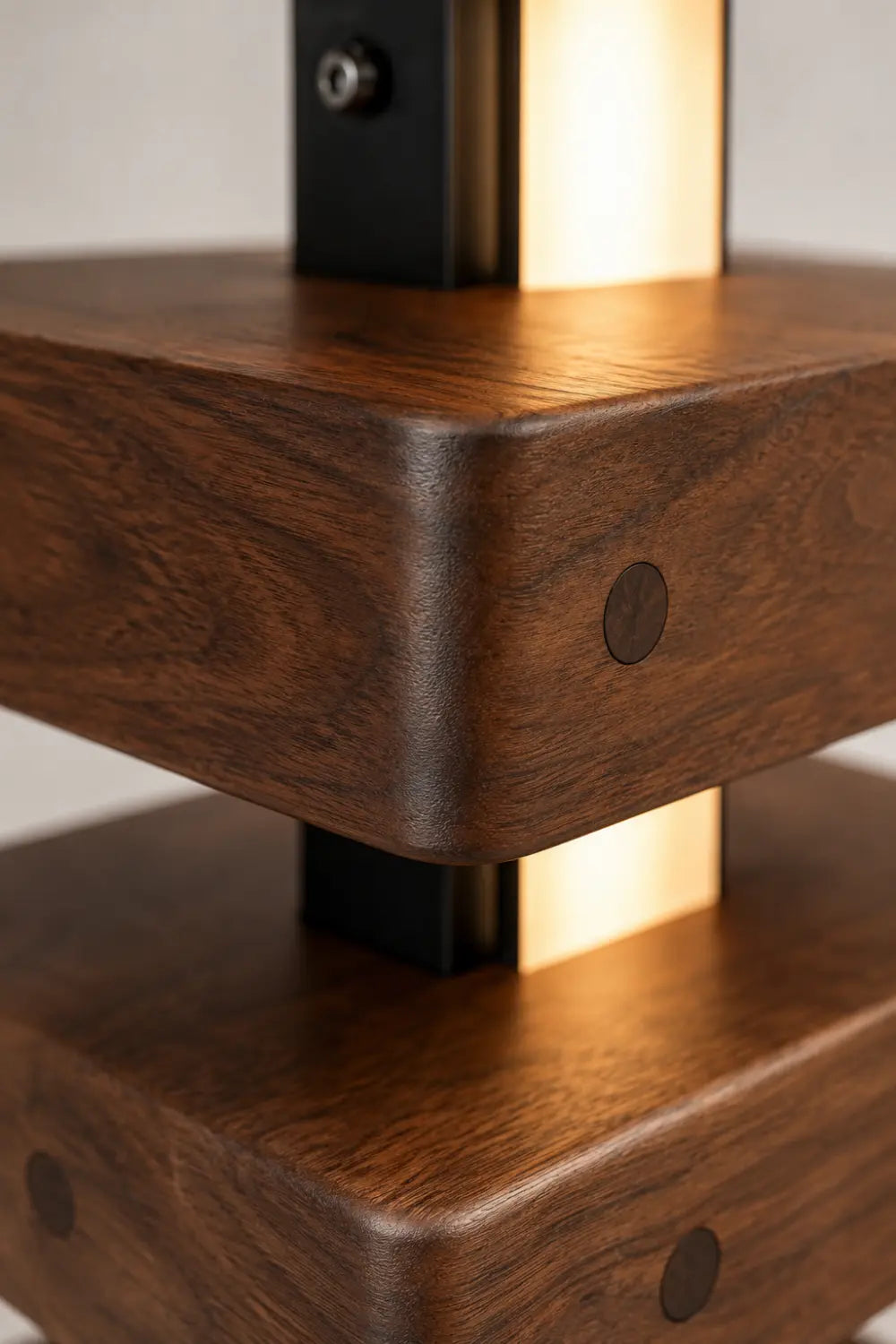 Handcrafted Solid Wood Floor Lamp With Geometric Stacked Design And LED