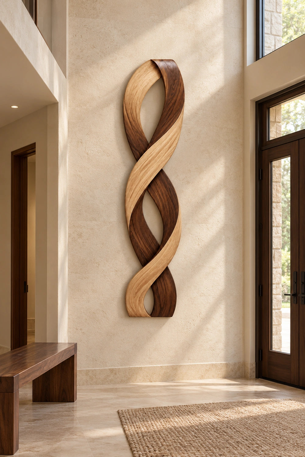 Modern Abstract Wooden Wall Art With Twisted Loop Design For Contemporary Home Decor