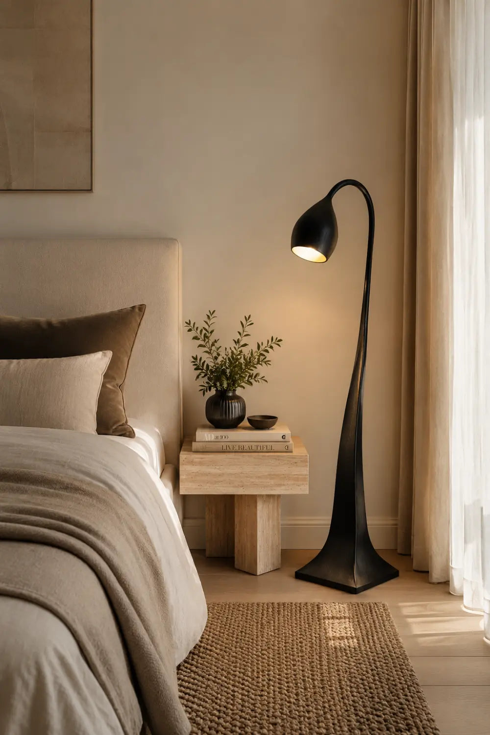 Large Modern Wooden Floor Lamp With Warm Light For Contemporary Homes