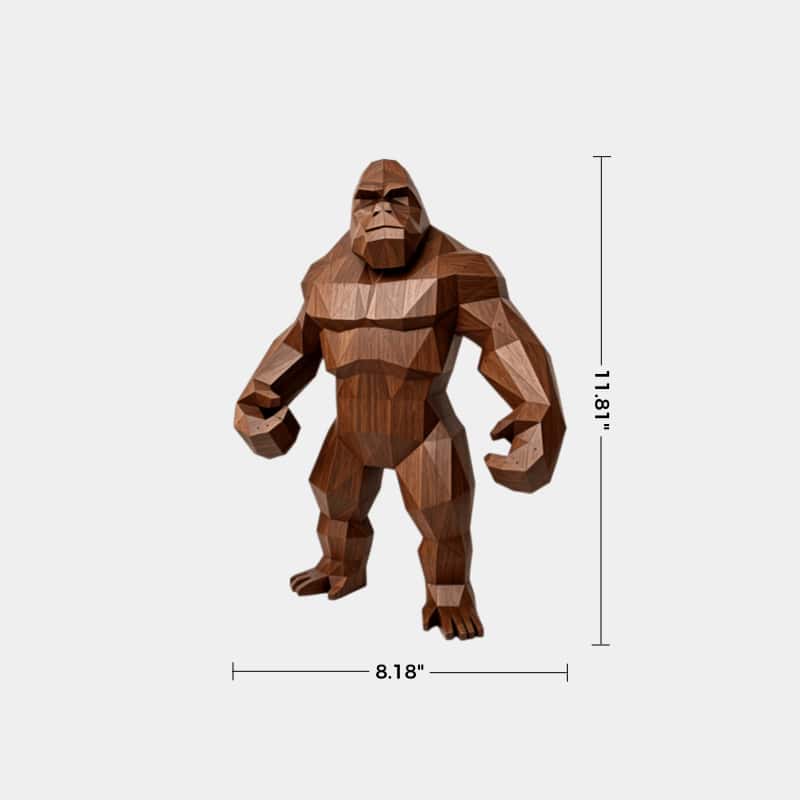 Hand Carved Wooden Gorilla Sculpture Modern Geometric Animal Decor For Living Room