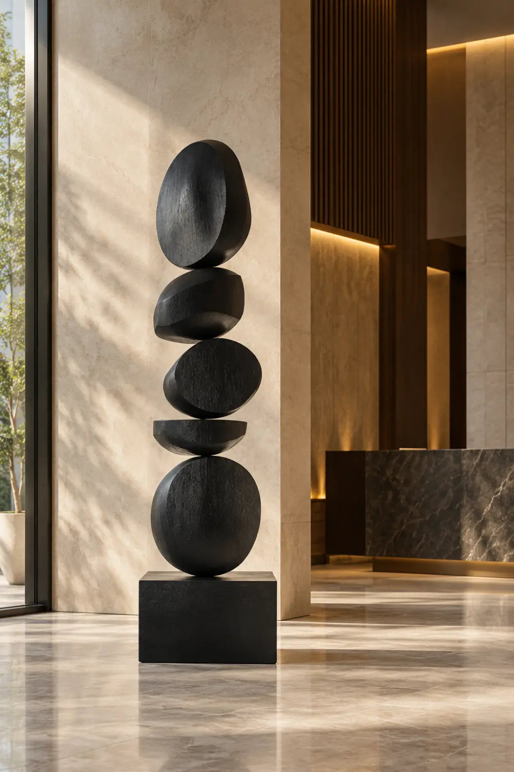 Large Black Wooden Abstract Sculpture For Modern Home Decor