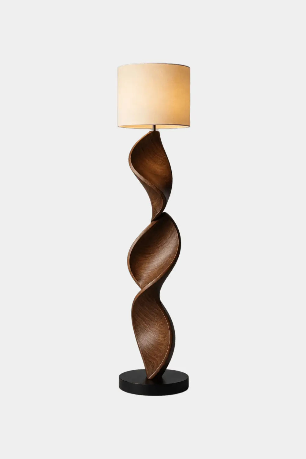 Sculptural Spiral Wood Lamp Handcarved From Premium Walnut For High End Interior Decor