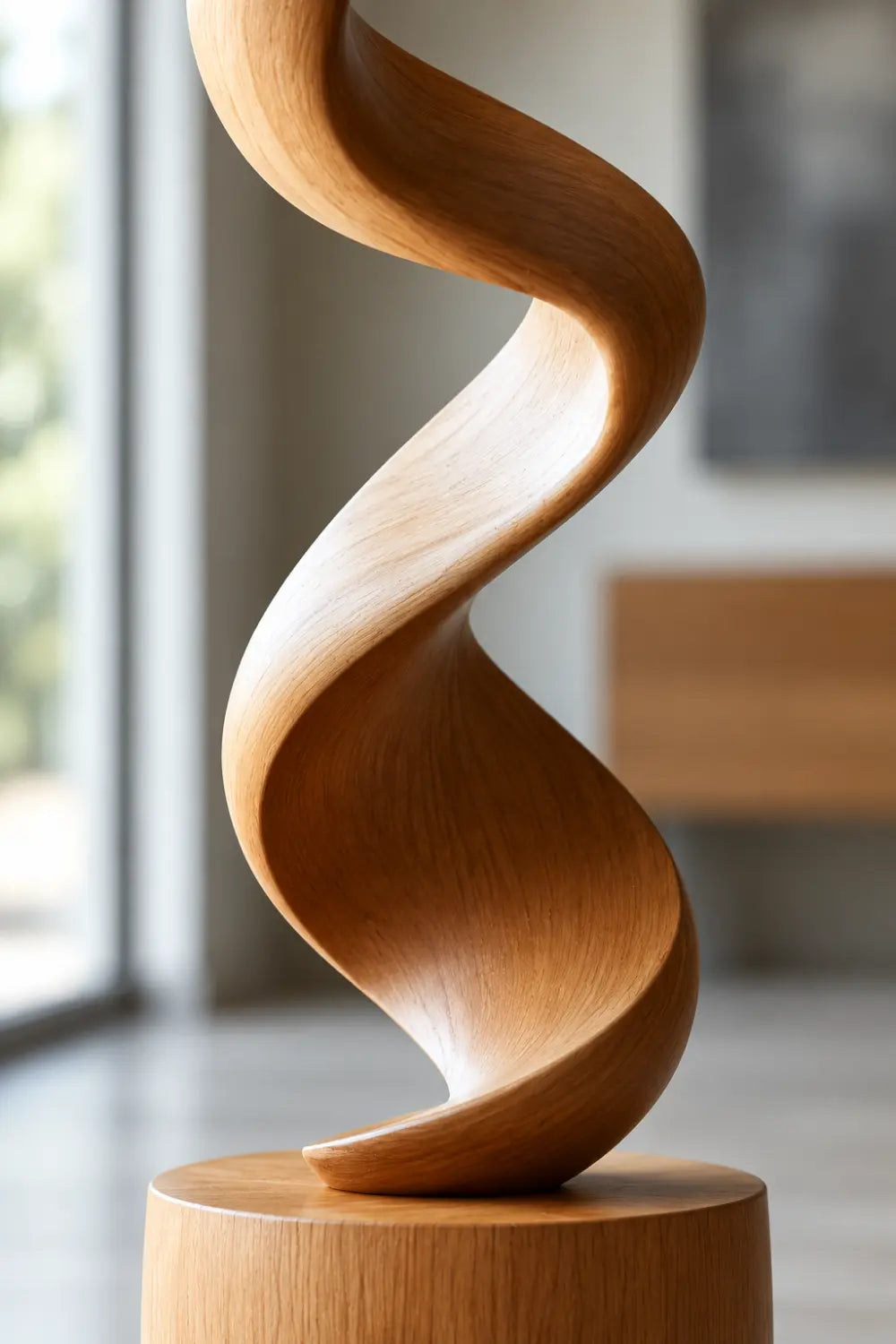 Large Spiral Oak Wood Sculpture Modern Abstract Floor Standing Statue For Home Decor